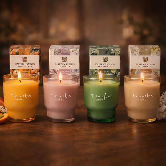 Nectarine Apricot Scented Candle, Decorative Colored Glass Jar with Natural Soy Wax, Aromatherapy Non Toxic with Essential Oil, Relaxing Candle Gift for Women, Candles for Home Scented