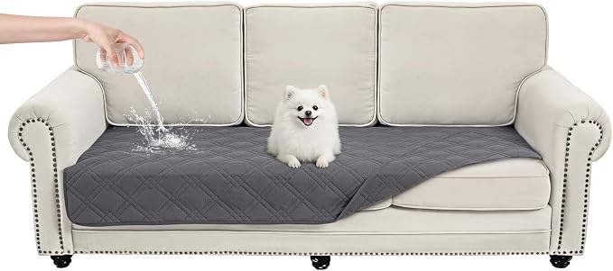 100% Waterproof Washable Dog Blanket，Gray+Gray，35"x71" | ,7-Layer Reversible Couch Covers for Dogs Met for Sofa Furniture Car Camping