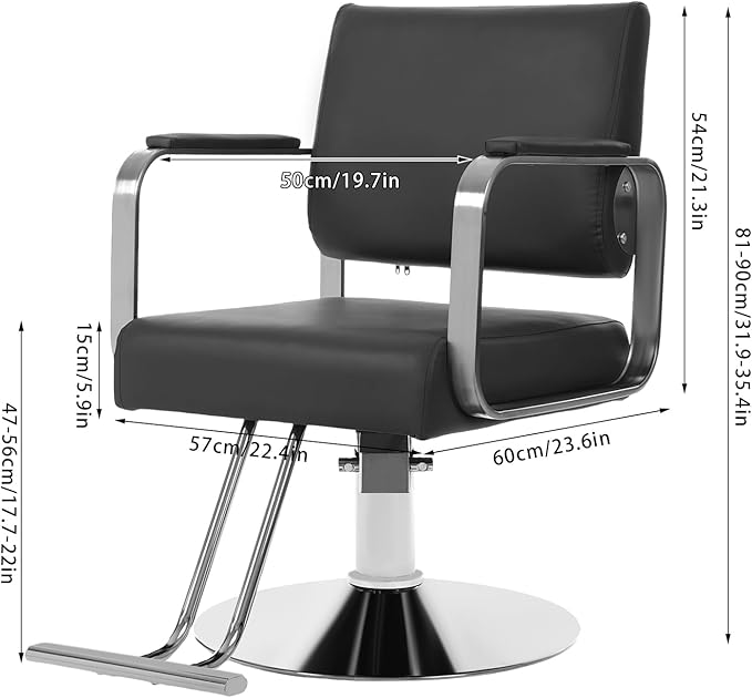 Salon Chair for Hair Stylist, Hydraulic Barber Chair with 360° Swivel, Height Adjustable Styling Chair for Barbershop, Beauty Salon, Tattoo & Spa Equipment, Black and Silver, 4Pcs