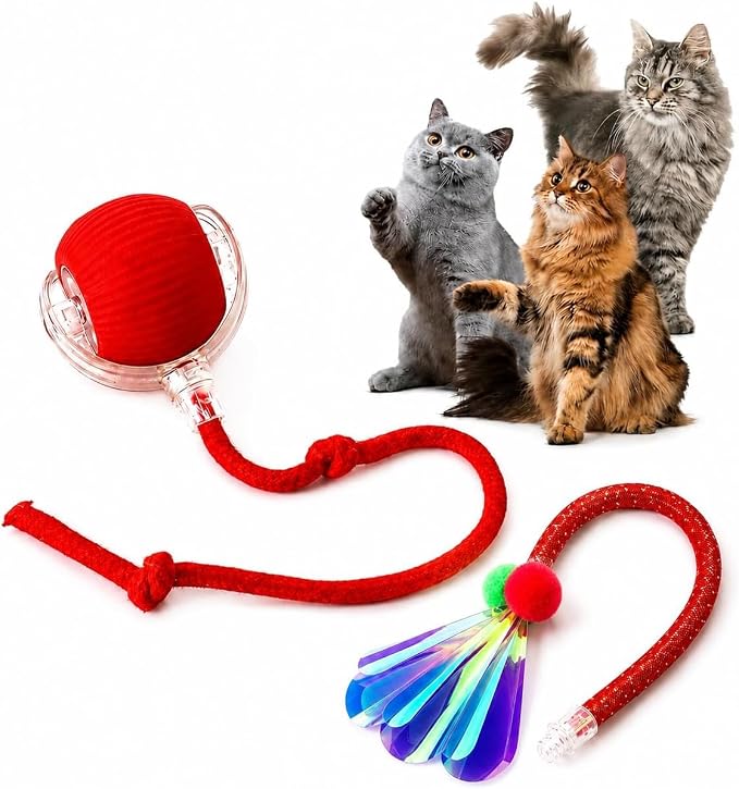 Durable Interactive Cat Toys for Indoor Cats, Smart Automatic Cat Chase Ball Toy, Upgraded Speedy Tail Kitten Toy for Bored Indoor Adult Pets (red, 01)