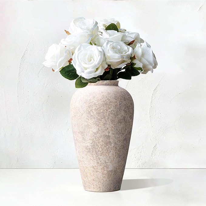 Ceramic Flower Vase Home Decor - 9.2 inch Large Farmhouse Table Vases, Rustic Decorative Vases for Kitchen Living Room Coffee Dining Shelf Mantel Decoration