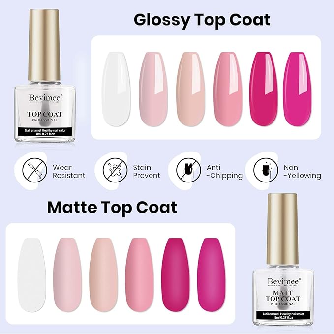 Base and Top Coat Nail Polish Set Quick Dry, 3Pcs No Wipe Shiny/Matte Top Coat for Fingernail Non Gel Air Dry Fast Clear Nail Polish No Chip Nail Protective DIY at Home