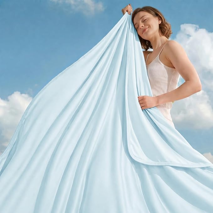 Cooling Blanket Throw - Arc-Chill Q-Max >0.5 Cool Summer Blanket for Hot Sleepers - Double Design Lightweight Blanket Absorbs Heat to Keep Cool on Warm Nights(50"x70") Blue