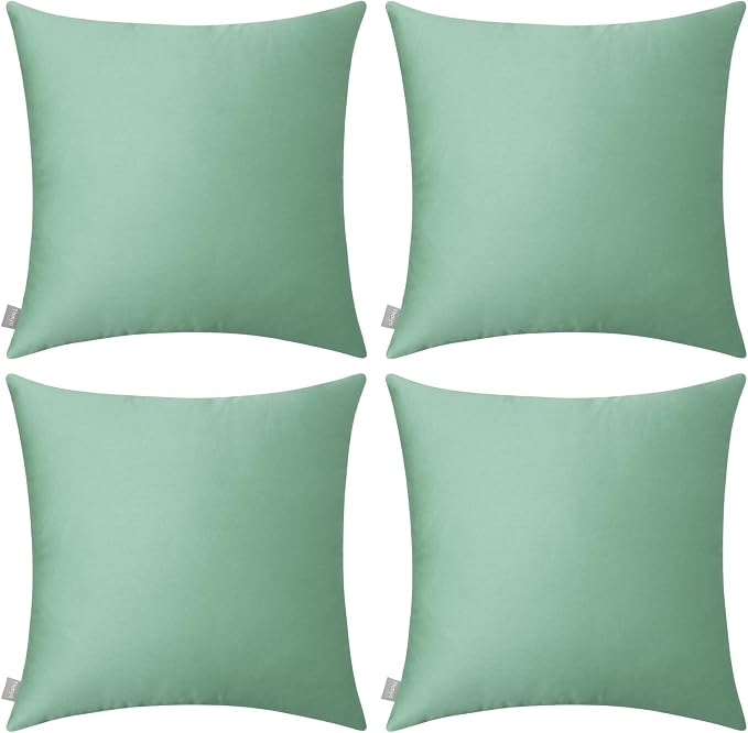 Thmyo 4-Pack 100% Cotton Comfortable Solid Decorative Throw Pillow Case, Square Cushion Cover Pillowcase Sublimation Blank Pillow Covers DIY Throw Pillowcase for Sofa(20x20 inch/ 50x50cm,Mist Green)