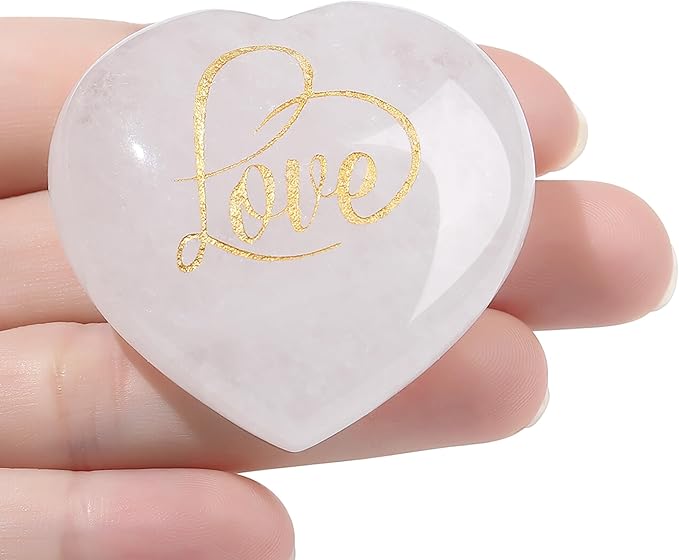 ZHIYUXI 45mm Clear Quartz Crystals Engraved Heart Stone Quartz Crystal Healing Crystals Gift Gemstones Heart Shaped Rocks Polished Stones Gem Gifts for Women Meditation Spiritual Reiki