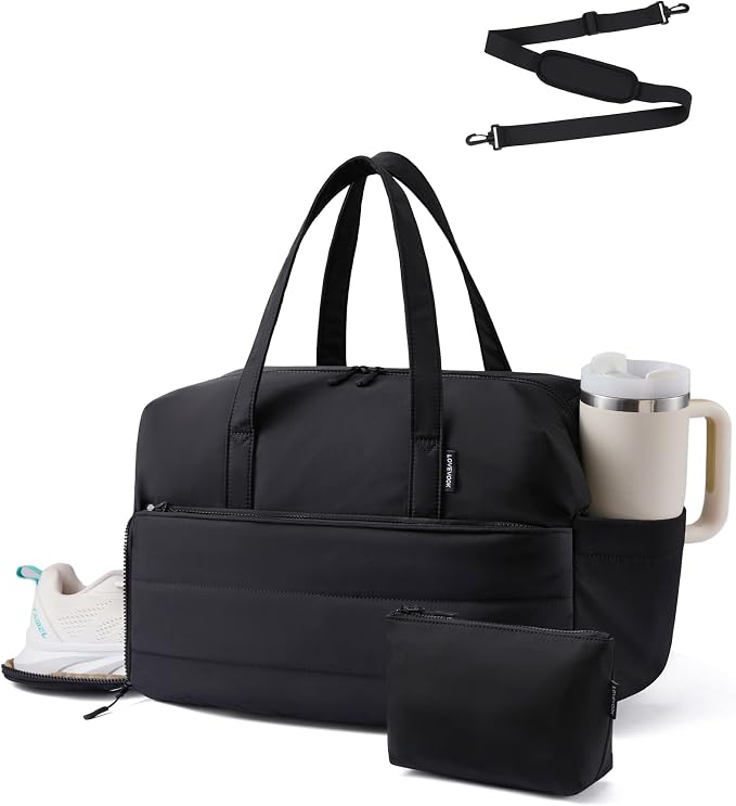 LOVEVOOK Small Gym Bag for Women with Large Tumbler Holder Pocket, Carry on Weekender Travel Duffel Bag with Shoe Compartment, Overnight Mini Personal Bag with pouch for Workout Sport Dance Yoga