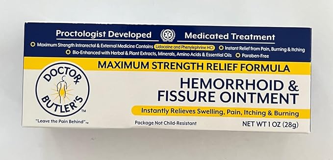 Doctor Butler’s Hemorrhoid & Fissure Ointment – Hemorrhoid Treatment and Hemorrhoid Cream with Lidocaine and Phenylephrine HCI for Fast Acting Relief of Pain, Swelling, Discomfort, and Itching (1 oz.)