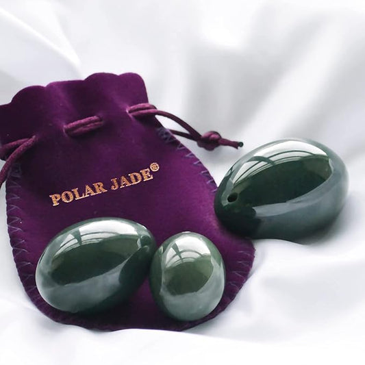 Nephrite Jade Stone Eggs 3-Piece Set – Large, Medium & Small | Side-Drilled, Smooth Hand-Polished Natural Stone with String, Cleaning Brush, Instructions & Certificates | Polar Jade