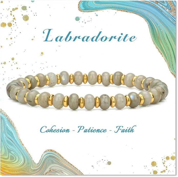 GolbalJew 4 * 6mm Gemstone Rondelle Bead Bracelets for Women Healing Crystal Stone Beads Bracelet Handmade Beaded Spiritual Jewelry Gifts