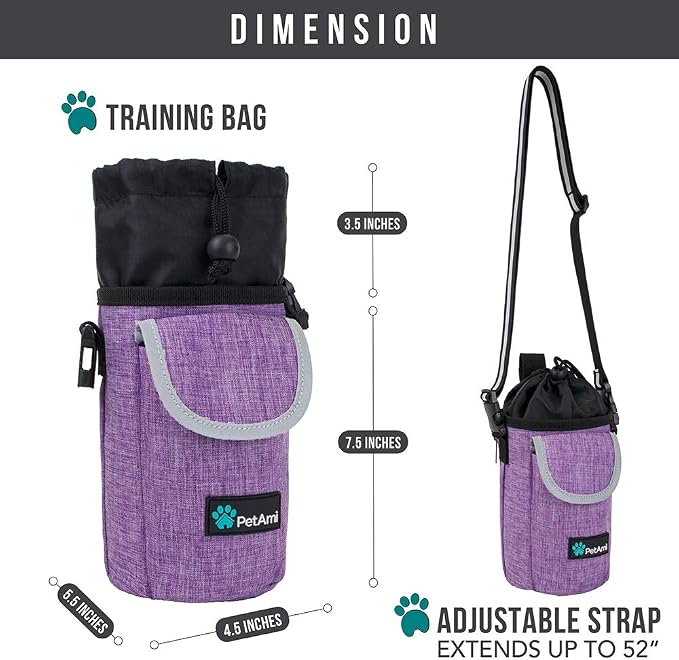 PetAmi Dog Treat Pouch, Large Hands-Free Training Bag, Purple