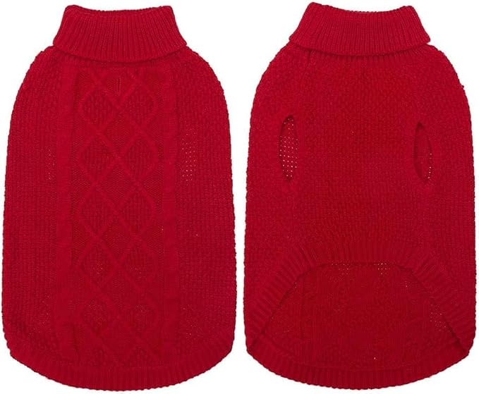 Mihachi Turtleneck Dog Sweater - Winter Coat Apparel Classic Cable Knit Clothes with Leash Hole for Cold Weather, Ideal Gift for Pet in New Year Red Medium/Large