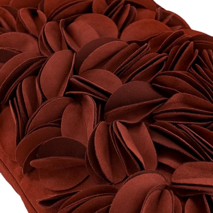 KINGROSE Handmade 3D Flower Throw Pillow Cover, Rust Red, 12x20 Inches | Soft Solid Suede Pillowcase, Rectangle Cushion Cover, Vintage Floral, For Sofa Couch Chair Bed, Home Decorative