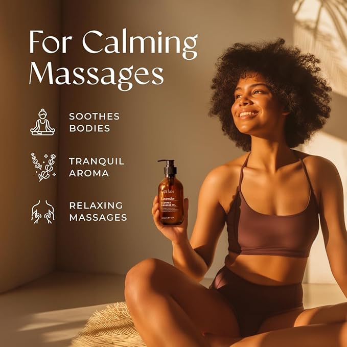 Gya Labs Lavender Massage Oil - 6.76 Fl Oz - Non-Greasy Formula for Sore Muscles, Deep Relaxation & All Skin Types - Suitable for Men & Women