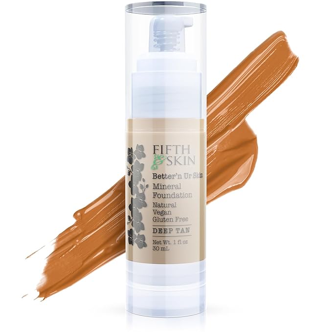 Fifth & Skin: Better’n Ur Skin Liquid Foundation (DEEP TAN) - Natural, Organic, Vegan, Cruelty-Free - Gluten-Free Beauty with Buildable Coverage and Palm-Free Luxury - 1 oz