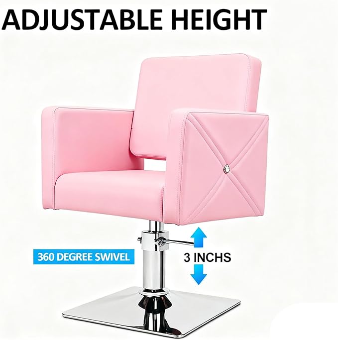 Barber Salon Chair for Hair Stylist, Heavy Duty Hydraulic Pump Stylist Chair, 360 Degrees Rolling Swivel Adjustable Spa Beauty Equipment for Barbershop/Home, Black (Pink)