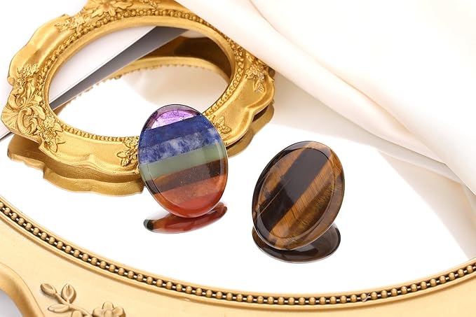 QINJIEJIE Crystals Thumb Worry Stone for Anxiety Healing Crystals Chakra Stone Tiger's Eye Oval Palm Chakra Worry Stones Reiki Meditation Crystal Anxiety Relief Items Gift for Him 2PCS