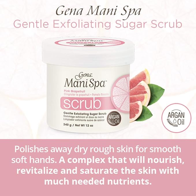 Gena Mani Spa Sugar Scrub, Prepares Hand, Nails, and Cuticles For Great Manicure Treatment 12 Oz
