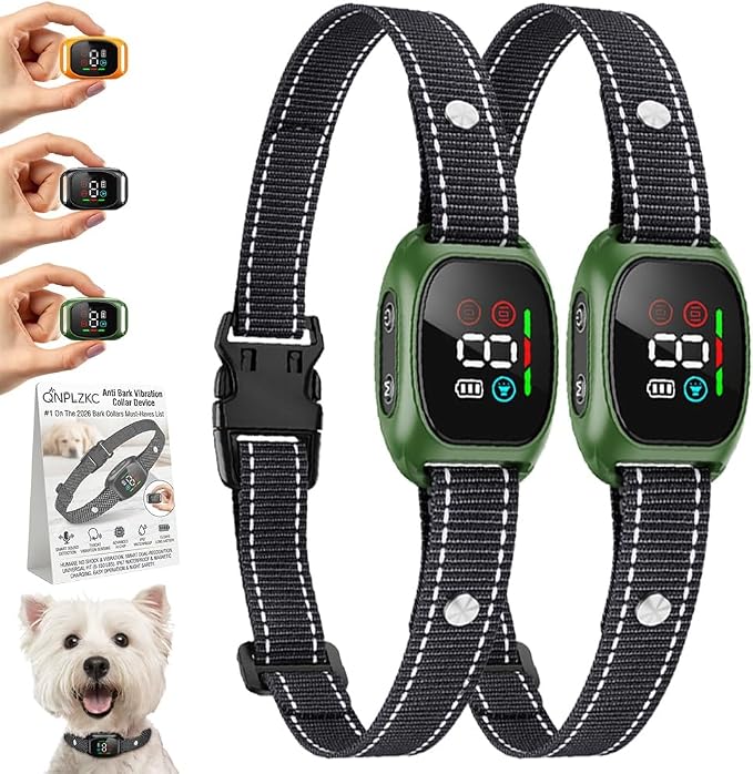 Anti Bark Vibration Collar Device for Large Medium Small Dogs 6-150lbs Smart Ai Automatic Puppy Dog Beep No Shock Barking Training Collars Rechargeable IP67 Waterproof Adjustable 8 Sensitivity