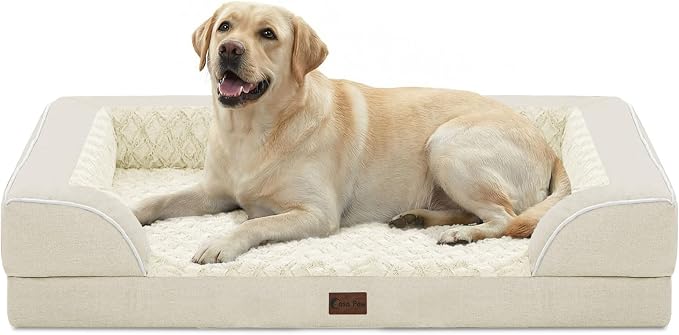 Waterproof Orthopedic Dog Bed for Extra Large Dogs, 45x35in, Beige | Orthopedic Foam Eases Joint Pressure, Bolsters Supports Head And Neck, Washable Pet Beds, Removable Cover, Non-Slip Bottom