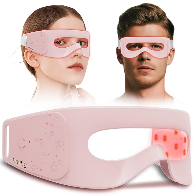 Red Light Therapy for Eyes, LED Eye Mask for Under Eye Bags, Puffiness & Dark Circles, Infrared Light, Women/Men Anti-Aging Rejuvenation Skincare in 3 Mins A Day, Auto-timing, Pink