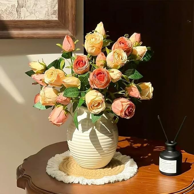 Ceramic Vase, 6-inch Small White Farmhouse Vase for Rustic Home Decor, Modern Cloud Texture Decorative Pitcher Vase for Living Room, Shelf, Mantle, Table Centerpiece,Flower Vase (6-inch dual speakers)