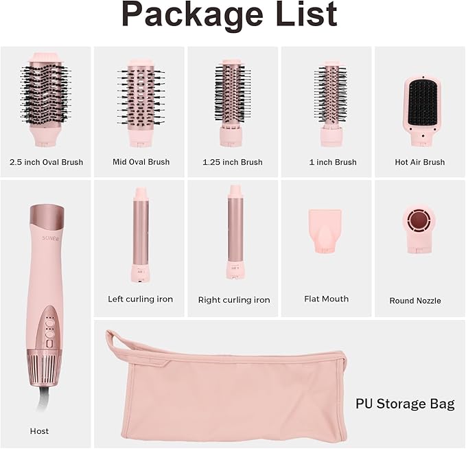 9-in-1 Multi Hair Styler | Air Styling & Drying System | Powerful Blow Dryer Brush | No Heat Damage | L/R Automatic Wrap Curlers, Oval Bursh, Round Brush, Flat Nozzle & Storage Pouch