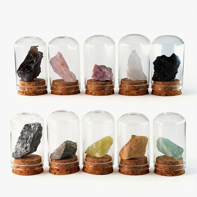 Healing Crystal Rough Stone Set, paired with Glass Bottle Accessories, with Diverse Styles and inconsistent Stones. The Pictures are for Reference only. The Stones Inside are Different.