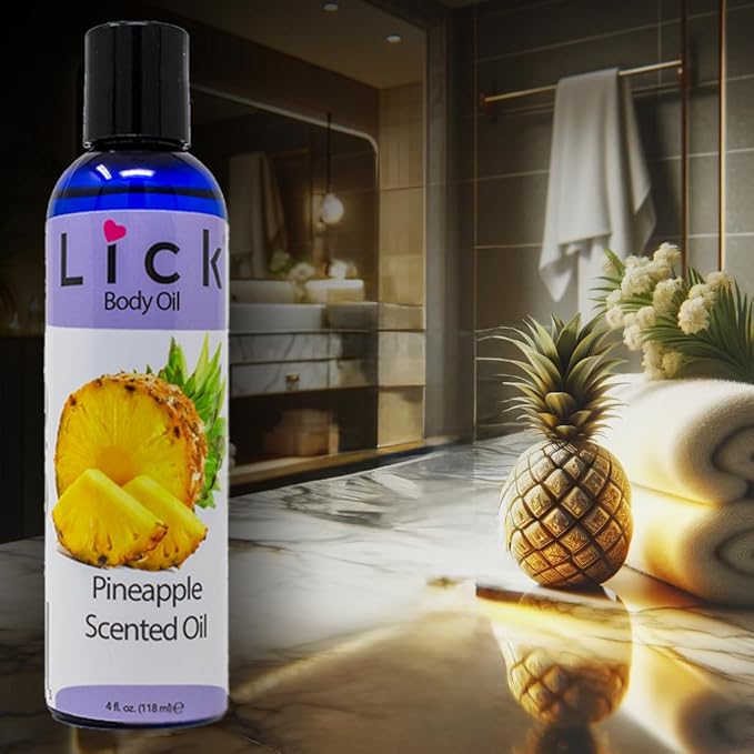 LICK Pineapple Tropical Scented Body Oil for Daily Hydration – Lightweight Non-Greasy Formula with Almond Oil & Vitamin E – 4 oz