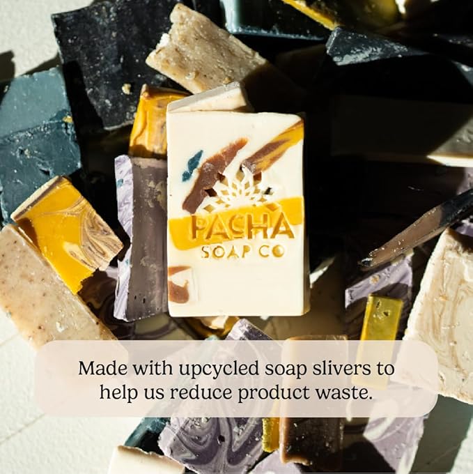 Pacha Soap Co. Bar Soap, Bright Bubbles Bundle, 3-Pack (4 oz ea) - Jasmine Gardenia, Lavender & Blue Tansy, & Pachafetti - Premium, Handcrafted, Hydrating, Natural Face Wash, Soothing Essential Oils