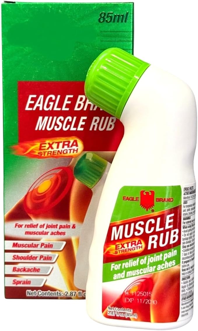 2 Packs - Eagle Essential Muscle Rub Oil - Hai Chai Dau Xoa Bop Hieu Con O - 85mL per Bottle with 2 Bottles per Order - Made in Singapore