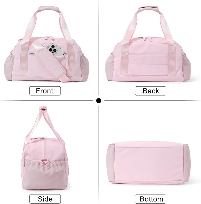 Bucosd Small Gym Bag for Women, Mini Crossbody Gym Duffle Bag with Wet Compartment, Carry on Gym Tote Bag for Workout Dance Sport Travel (Medium-Pink)