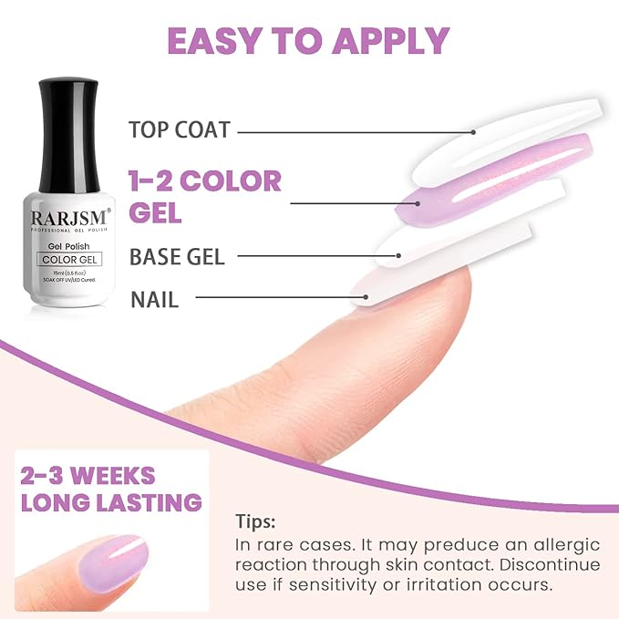 RARJSM Shimmer Glitter Gel Nail Polish Light Purple Chunky Sparkle Holographic Rainbow Iridescent Nude Jelly Gel Polish Lavender Single Bottle Soak off UV LED Cured for Home Salon Manicure 15ML