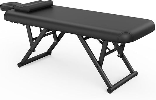 pouseayar Adjustable Massage Table with Face Pillow & Headrest, Sturdy and Solid, Silent and Easy to Adjust for Treatment Table Physical Therapy Table Spa Facial Bed - Fixed Backrest, Black