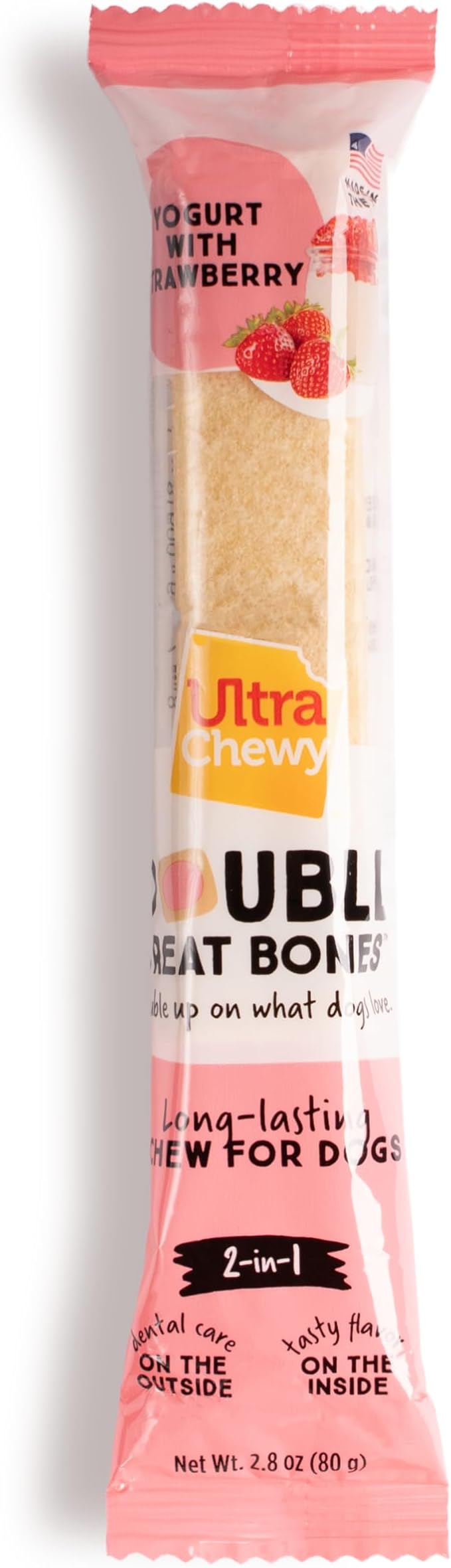 Ultra Chewy Yogurt Double Treat Bones, Strawberry Blueberry Banana | Long-Lasting, Made in USA, Large and Small Breeds, Highly Digestible, 2 Packs