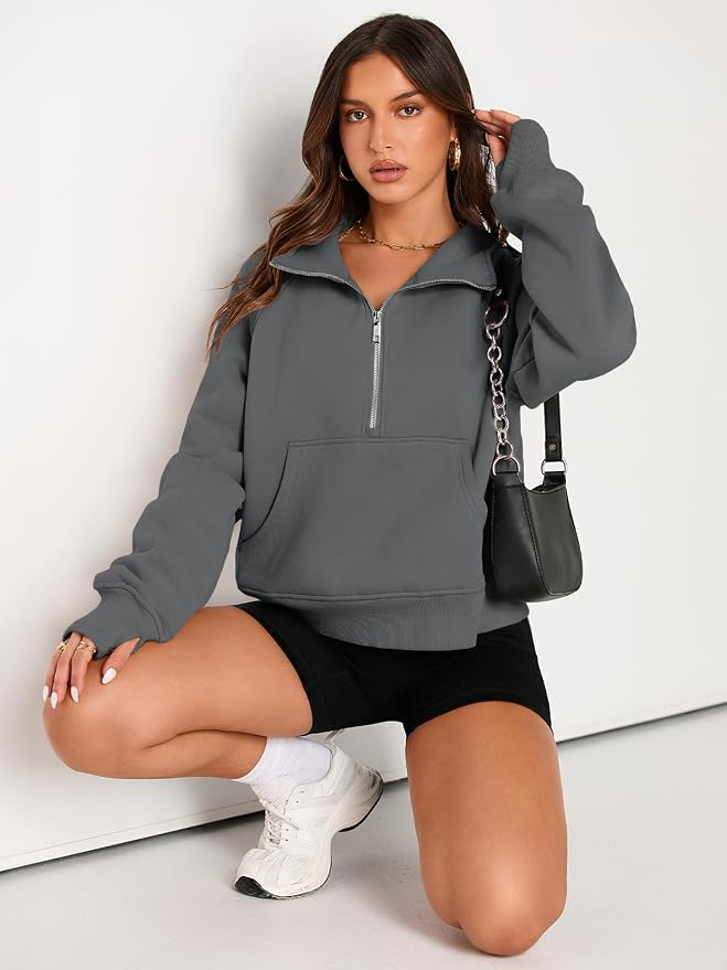 AUTOMET Womens Sweatshirts Half Zip Fleece Pullover Fall Outfits | Fall Fashion Clothes 2026,Cropped Sweatshirts,Cute Y2k Tops,Quarter Zipper Sweater,Winter Loungwear Outfits