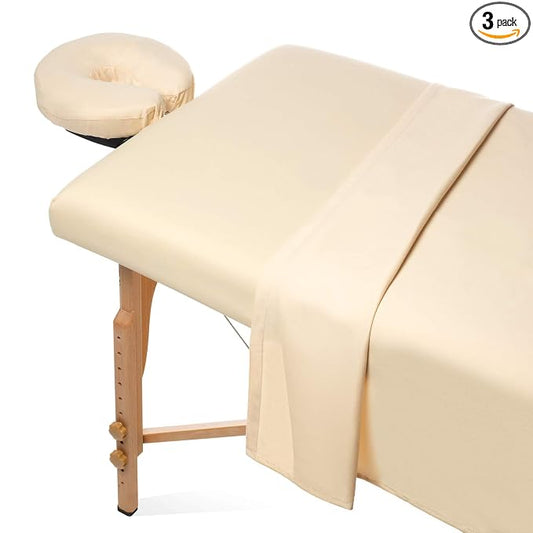 Saloniture 3-Piece Microfiber Massage Table Sheet Set - Premium Facial Bed Cover - Includes Flat and Fitted Sheets with Face Cradle Cover - Natural