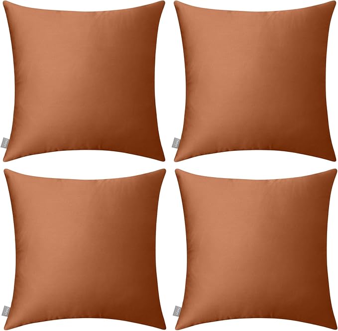 Thmyo 4-Pack 100% Cotton Comfortable Solid Decorative Throw Pillow Case, Square Cushion Cover Pillowcase Sublimation Blank Pillow Covers DIY Throw Pillowcase for Sofa(20x20 inch/ 50x50cm,Rust)