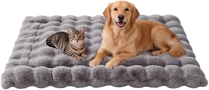 SOMAHE Plush Dog Bed Mat, Machine Washable, Large 35x27 Dark Grey | Machine Washable + Non-Slip Paw Bottom: plush dog mat stays fluffy and helps reduce sliding on indoor floors.