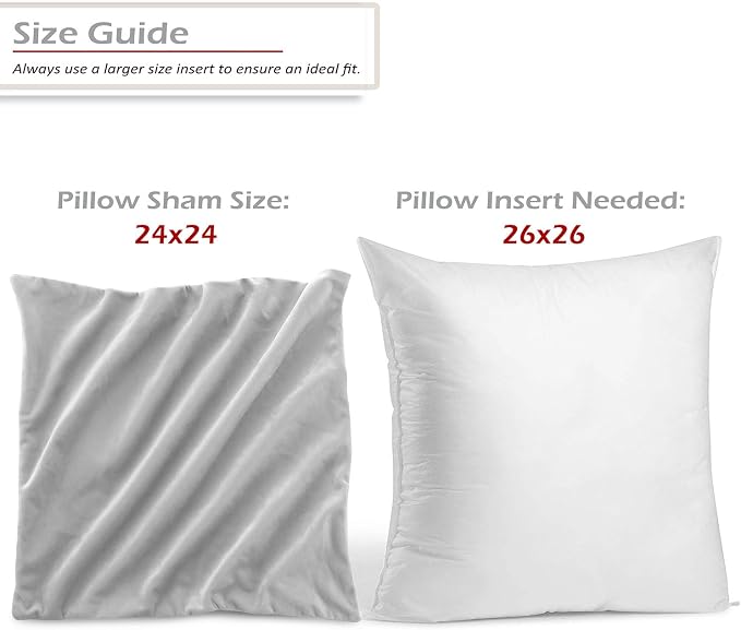 Throw Pillow Inserts Pack of 2 with Velvet Soft Solid Decorative Square Throw Pillow Covers Set for Sofa Couch Car Bedroom, 26X26 Throw Pillows Inserts with 24x24 Washable Cushion Covers, Light Gray