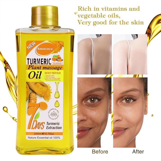 3Pacsk Turmeric Body Oil, Deep Moisturizing Treatment with Sweet Almond Oil, Vitamin E, and Collagen, 6.76 oz*3