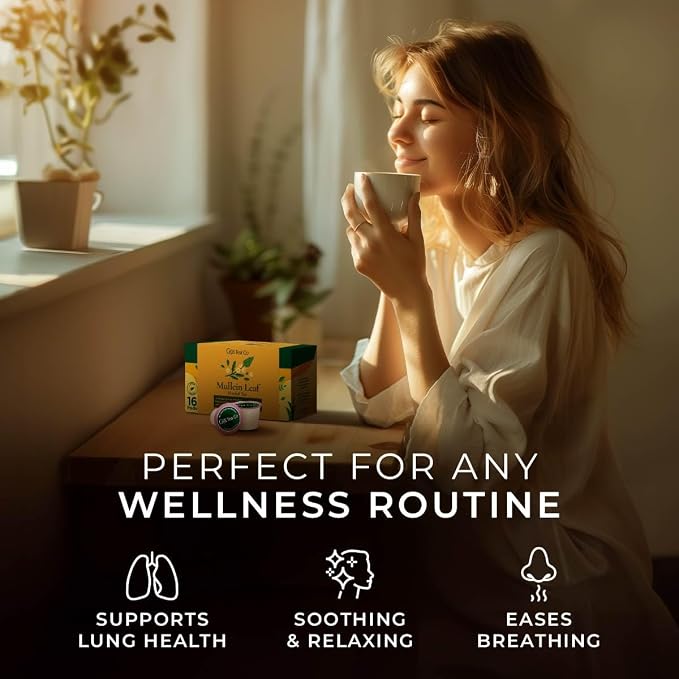 Gya Tea Co Mullein Leaf Herbal Tea Pod (16 Count)- Decaf Wellness Tea for Body Comfort & Relaxing