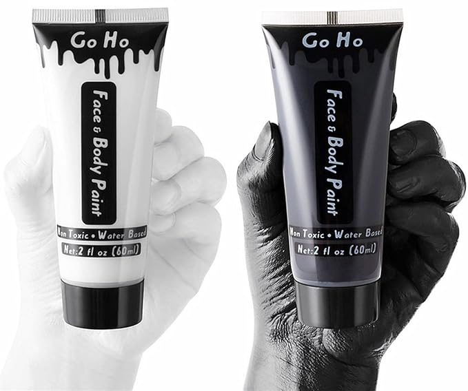 Go Ho Black and White Face Body Paint(4 oz) for Halloween Makeup,Cream Water Based White Black Vampire Skeleton Clown Face Painting for Adults Children SFX Makeup Cosplay Costumes