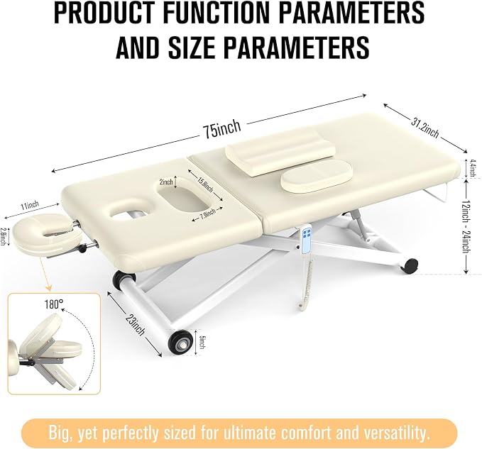 Olela 2 Motor Electric Stationary Massage Table, Heavy Duty Massage Table, 31.2" Wide Professional Massage Bed with Electric Backrest & Electric Lift, Metal X-Frame, PU Leather