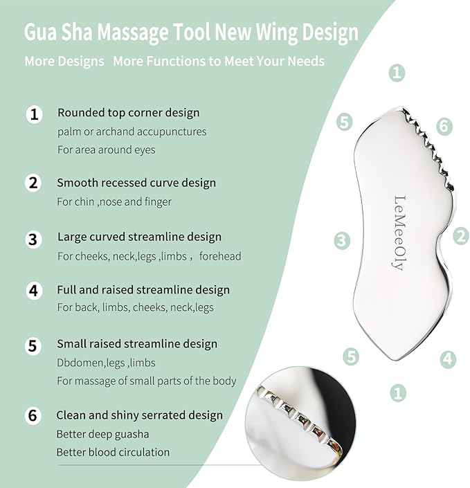 2Pcs Gua Sha Facial Tools Stainless Steel, Detailer GuaSha Set for Face Neck, Natural Skin Care Metal Gua Sha Lymphatic Drainage Face Massage Tool, Gift for Women (Detail Guasha Set)