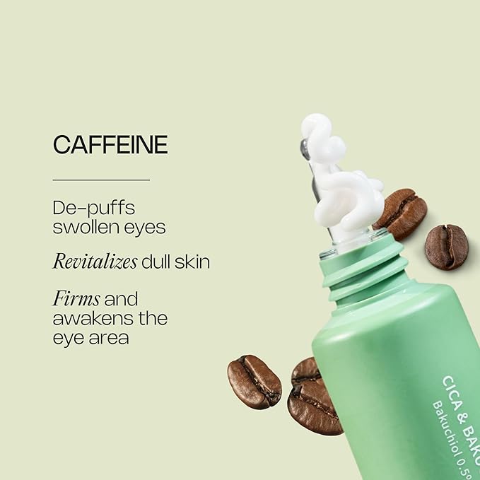 Meebak Eye Cream with Bakuchiol, Caffeine, and Cica – Anti-Aging Under Eye Treatment for Puffiness, Dark Circles, Fine Lines, and Wrinkles, Brightening Daily Eye Cream for Tired Eyes