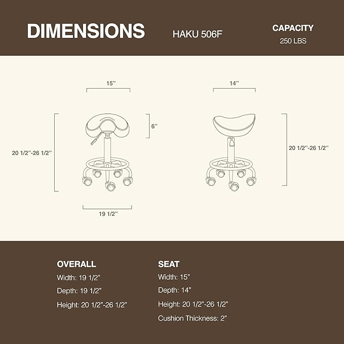 Ergonomic Saddle Stool Adjustable Pneumatic Swivel Rolling Saddle Seat Stool with Wheels for Medical Hygienic SPA Massage Salon Home and Office 506 Haku (Black)