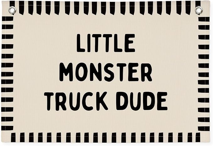 XYDEG Monster Truck Room Decor, Little Monster Truck Dude Canvas Banner Flag Wall Decor, Boy Nursery Wall Hanging Flag Decorations for Kids Boy Nursery Toddler Room Bedroom Playroom, 30x20 Inch