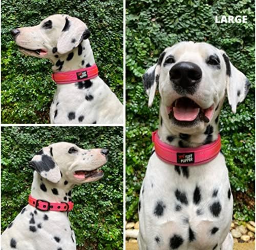 Tuff Pupper Ultra Comfort Padded Dog Collar | Thick Neoprene Padding | Ballistic Nylon Strap Dog Collar with Reflective Stitching | Durable Metal Buckle & Integrated ID Tag Holder | Waterproof Collars