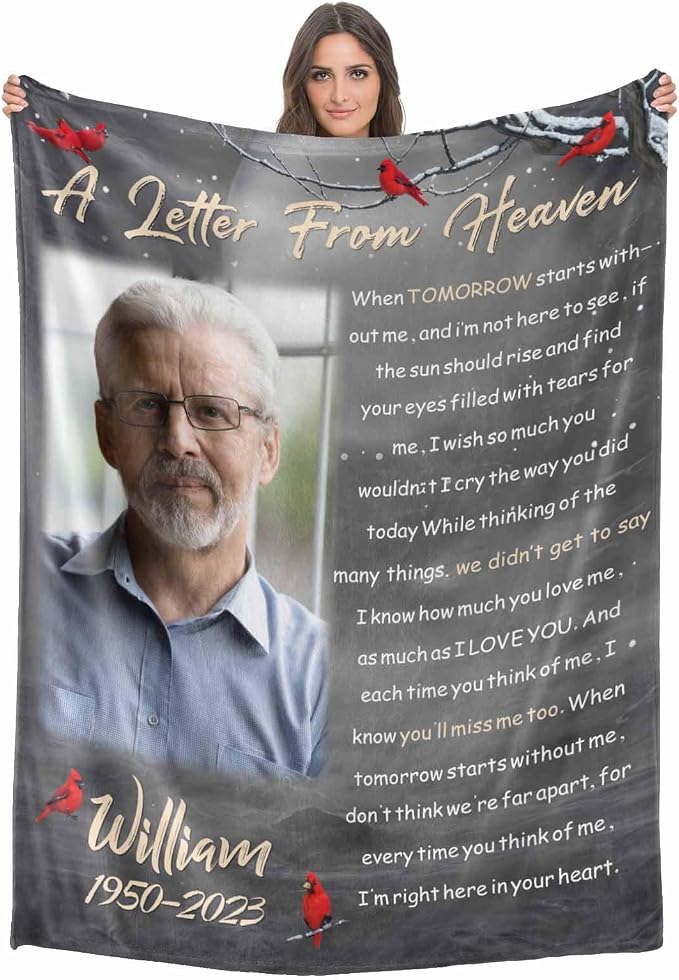 Custom Memorial Blanket with Photos for Loss of Loved One, in Loving Memory Personalized Sympathy Blanket for Loss of Dad Mom Husband Wife Friend Memory of Loved One Gifts, Made in USA