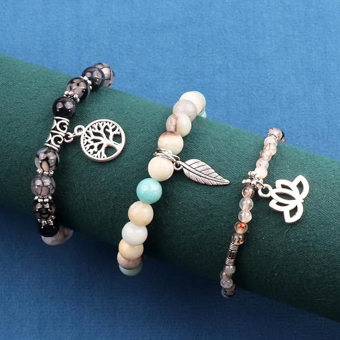 UEUC Tree of Life Yoga Healing Stone Bracelets,Multilayer Lotus Chakra Stone Reiki Bracelet Sets,Anxiety Crystal Natural Stone,for Women Stress Relief